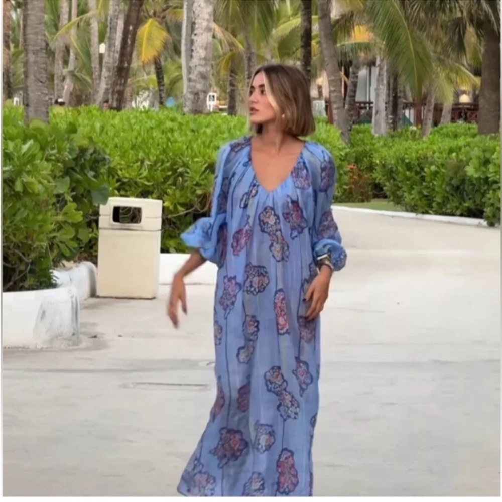 Zara Ramie Printed Tunic Midi Dress ZW Collection Size Small NWT